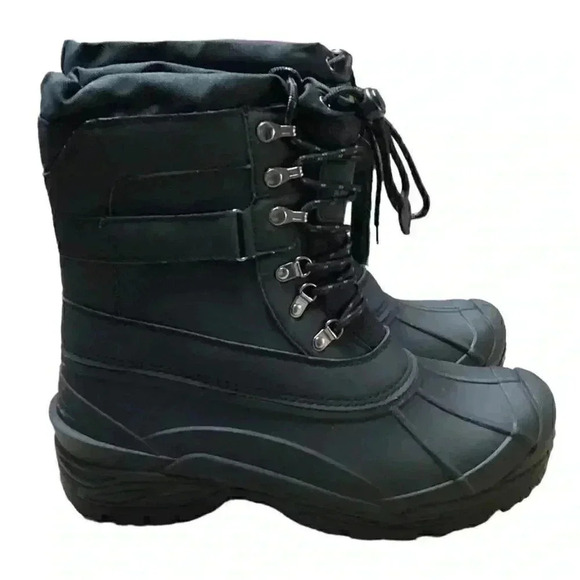 Khombu Men 9 Waterproof Insulated Lace Up Drawstring Snow Boots Black Vegan NEW - Picture 3 of 7